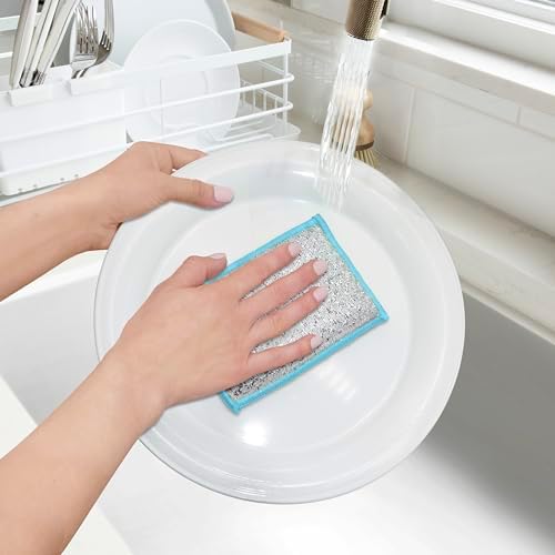OGGI Bambou Odor-Free Scrubbing Sponges - Natural Scrub Sponges for Dishes, 91% Bamboo-Derived Rayon Cellulose Fiber, Reusable, Absorbent, Durable Scrubbers, Non-Scratch, Washable - 3 pcs, 7x4 - Image 5