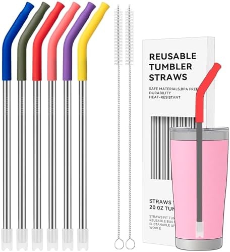 20 oz Straight Metal Straws with Silicone Tip for 20 oz Tumbler by AccessoriesForWaterBottle