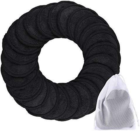 SIQUK 24 Pieces Reusable Cotton Rounds Black Makeup Remover Pads Layers Washable Organic Bamboo Cleansing Cloth Pads with Laundry Bag for Eye Makeup Remove Face Wipe by SIQUK