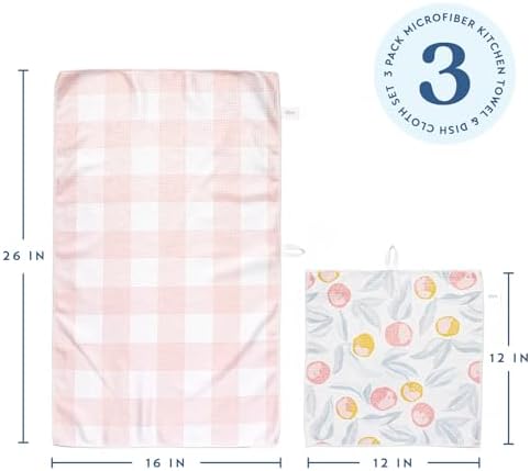 ELYN Microfiber Kitchen Dish Towel & Dish Cloth Set, Quick-Dry & Absorbent Waffle Weave Cleaning Cloths, Set of One Kitchen Towel & Two Washcloths, Paper Towels Alternative (Oranges & Gingham) - Image 2