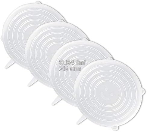 LELE LIFE 4 Pack Same Size Silicone Stretch Lids, Thicker Reusable Sturdy Silicone Container Cover, Expandable Food Storage Covers, Dishwasher and Freezer Safe, 9.84in(25cm) by LELE+LIFE