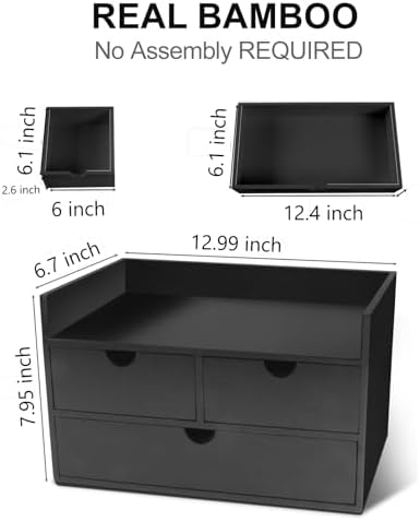 Charmewooden Desk Organizer with Drawers Countertop Drawers Organizer Tabletop Storage Organization Box Home Office Workspace Bathroom Toiletries Supplies (black with shelf) - Image 2