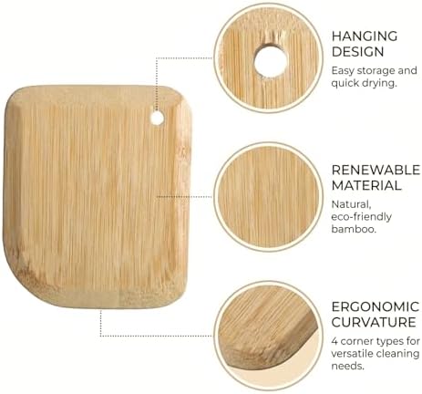 2 Pack Bamboo Dish Scrub Brush with Bamboo Pan Scraper Pot Scraper Non-Scratch Dish Scrapers Kitchen Cleaning Tools for Cast Iron Skillets, Cookware, Dishes, Pans Bowls, Plates and Pots - Image 3