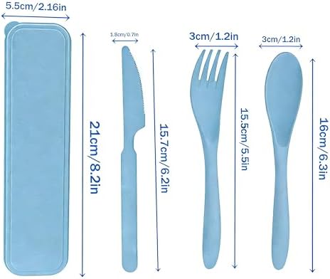 Wheat Straw Travel Utensils, BPA Free Reusable Fork Spoon Knife with Case - Image 2