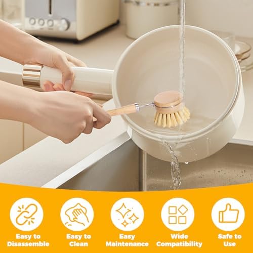 10 Pcs Bamboo Dish Brush Set, Wooden Dish Brush with Long Handle Cup Brush, Short Handle Sisal & Coarse Brushes, Square Rack Tray, Natural Bamboo Bottle Brush for Pots, Pans,Vegetables - Image 5