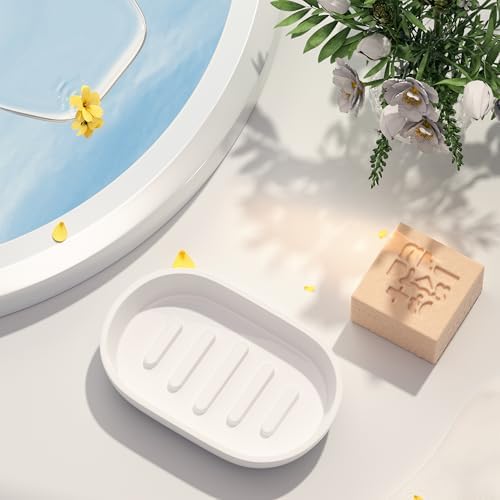 2Pcs/SetBathroom Soap Dishes, Not Plastic！,Bamboo Soap Dishes Holder for Bathroom Shower, Bathroom Sink Soap Dish (White) - Image 6