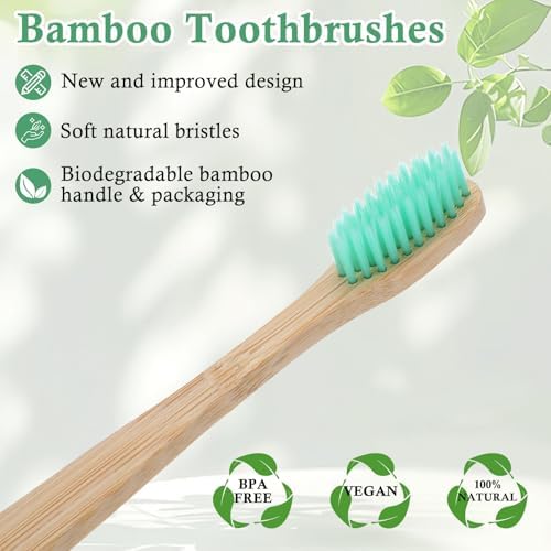 120 Pcs Bamboo Toothbrushes, Soft Bristle Toothbrush for Adults, Eco Friendly Natural Wooden Toothbrushes, Vegan Organic Bamboo Travel Tooth Brush, Individually Wrapped, 7 Inch 12 Color - Image 3