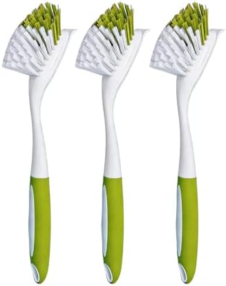 Dish Brush Scrub Brush with Handle - 3 Pack Stiff Bristles Dish Scrubber for Cleaning Dishes, Pots, Pans, Sink, Cast Iron - Hard Bristles,No Residue (Green) by Unknown