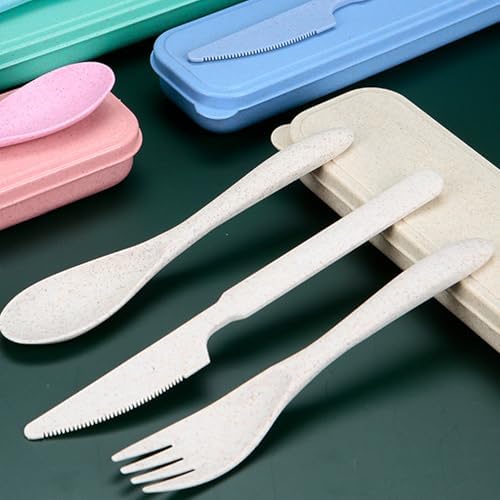 Wheat Straw Travel Cutlery Set with Case, Portable Reusable Flatware - Image 5