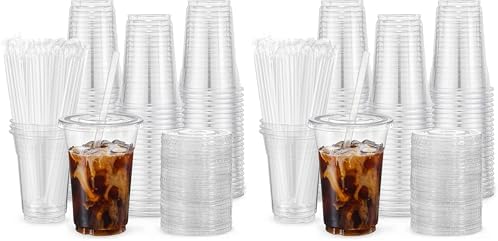 VITEVER [100 Sets - 24oz Plastic Cups with Lids and Straws, Disposable Cups for Iced Coffee, Smoothie, Milkshake, Cold Drinks - Clear (Pack of 2) by VITEVER