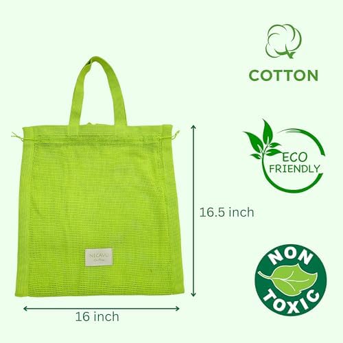 100% Cotton Set Of 2 Mesh Grocery Bag | Eco-Friendly Cotton Market Bags For Vegetable Shopping | Multi-Purpose Portable Cotton Market Bags with Reinforced Edges (Kiwi Green) (Kiwi Green) - Image 4