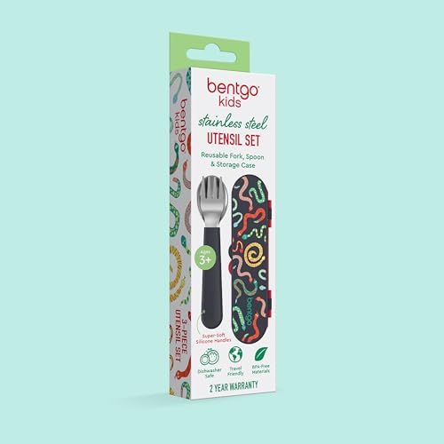 Bentgo Kids Stainless Steel Utensil Set - Reusable Fork, Spoon & Storage Case, PFAS- & BPA-Free, Easy-Grip Handles, Lightweight, Dishwasher Safe, School Lunch, Travel & Outdoors (NEW Sssnakes) - Image 7