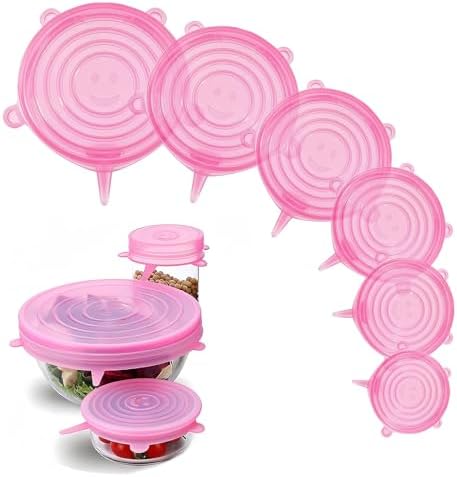 Silicone Stretch Lids – 6 Pack Reusable Food Covers,Flexible Silicone for Bowls, Containers, Fruits – Airtight & Leakproof Seal for Kitchen Storage(pink) by Unknown