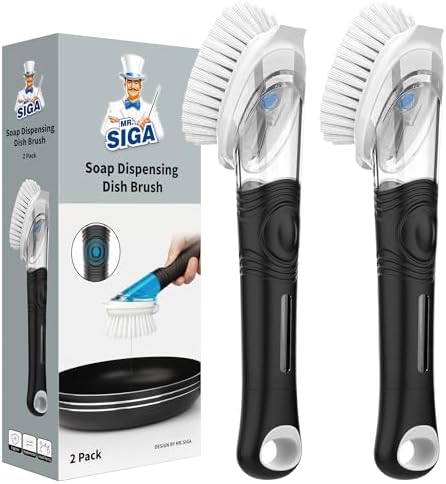 MR.SIGA Soap Dispensing Dish Brush, Kitchen Brush for Pot Pan Sink, 2 Pack by MRSIGA
