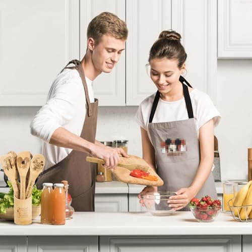 Wooden Spoon for Cooking- Wooden Spoons Bamboo Utensils Set Kitchen Decoration- Fun and Stylish Kitchen Accessory with Cute Apron Oven Mitt Potholder- Best Kitchen Gifts for Women (Red) - Image 4