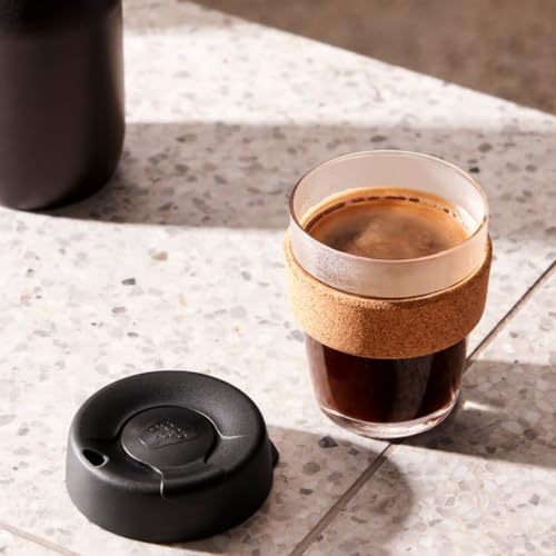 KeepCup Brew Cork, Reusable Glass Tumbler with Natural Cork, Tall Coffee Cup 12oz / 340ml - Black - Image 2