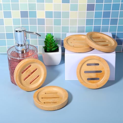 16 Pcs Bamboo Soap Dishes, Wooden Soap Holder with Drainage - Round Natural Soaps Trays for Bathroom, Kitchen, Shower (3.2 Inch) - Image 6