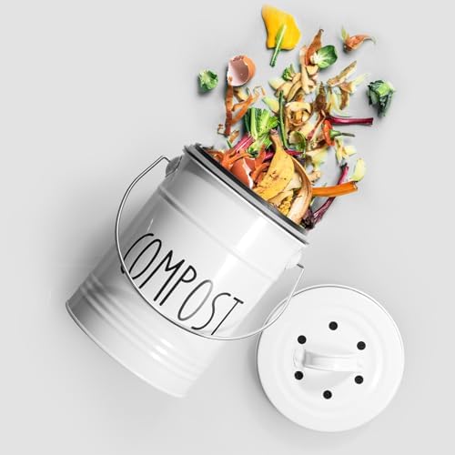 Kitchen Compost Bin, 1 Gallon Countertop Compost Bin with Lid, Indoor Compost Bucket, Includes Inner Bucket Liner and Carbon Filters, White - Image 6