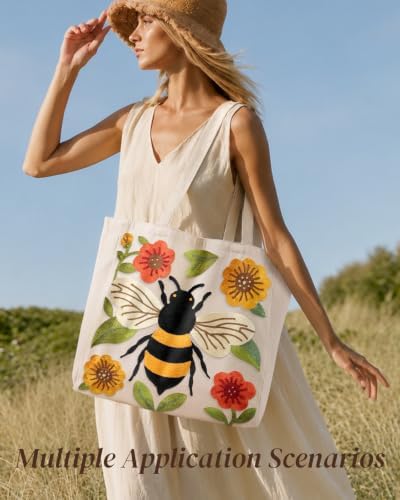 Floral Embroidery Canvas Tote Bag with Magnetic Closure for Daily - Image 6