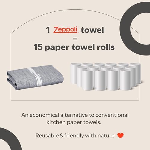 Zeppoli Classic Kitchen Towels - 30 Pack 100% Natural Cotton Towel Set, Reusable Wash Cloths, Absorbent Dish Towels, Machine Washable Hand Towels, Kitchen Essentials - 14” by 25” - Gray Base - Image 6