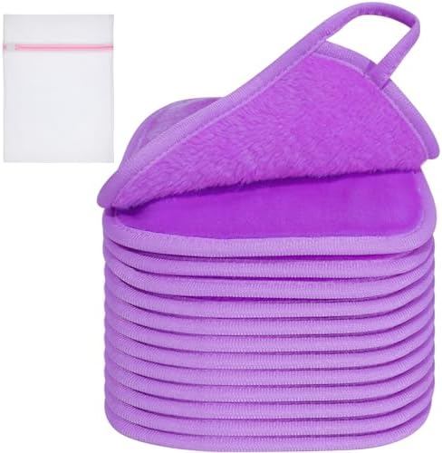 KODAMO Makeup Remover Cloth, Reusable Makeup Remover Pads Washable Travel Bag, Microfiber Makeup Removal Face Wash Cloths with Just Water, 12 Pack/Violet by KODAMO