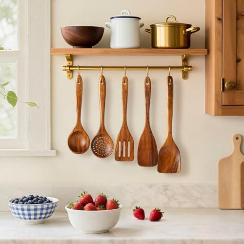 8 Pcs Teak Wooden Utensil Set, Wooden Spoons & Spatula for Cooking - Image 6