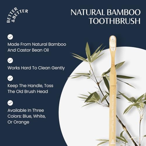 Better & Better Natural Bamboo Toothbrush | Soft Bristles | 100% Plant-Based | Reusable Handle and Replaceable Brush Head | Eco-Friendly, Zero Plastic | Adult Size, White - Image 3