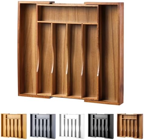 Expandable Acacia Kitchen Drawer Organizer for Cutlery and Utensils, Adjustable Acacia Wood Cutlery Tray in Drawer for Flatware and Silverware in Kitchen by oridom