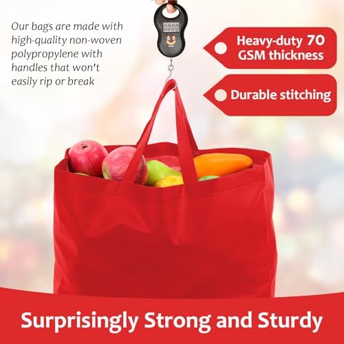 50 Pcs Reusable Tote Bag with Handles Bulk Extra Large Non Woven Grocery Shopping Bags for Boutiques Retail Store(Red) - Image 5