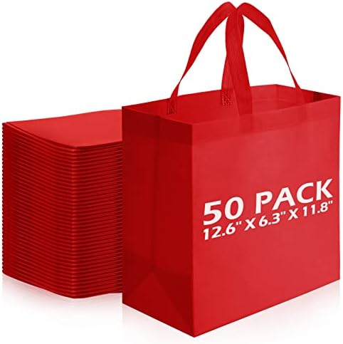 Reginary 50 Pieces Reusable Totes Bag Bulk Shopping Bags Non Woven Grocery handbag with Handles Foldable for Boutiques(Red) by Reginary