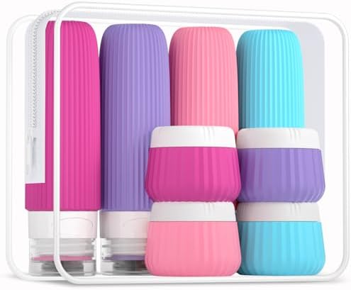 Mrsdry Travel Bottles for Toiletries 8 Pack, Tsa Approved Travel Size Toiletries 3 oz, Travel Containers for Toiletries, with Clear Bag, Leak Proof Silicone Squeezable Travel Essentials Creams Jars by Mrsdry