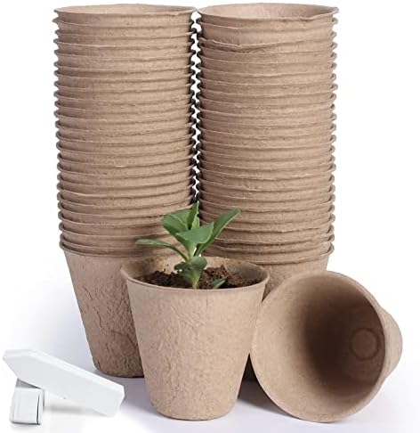 JERIA 50-Pack 3.15 Inch Peat Pots for Seedling with 50 Pcs Plant Labels,Outdoor Garden Germination Nursery Pots,Biodegradable Seed Starter Pots Kits by JERIA