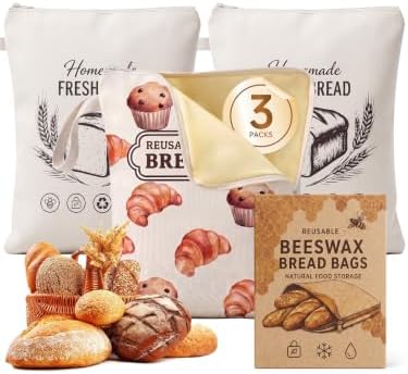 fatrock XL Bread Bags 3 Pack, 13 x 17 in, 100% Cotton, Beeswax Lined, L-Zip by Unknown