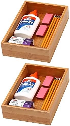 YBM Home Bamboo Drawer Organizer Storage Box for Kitchen Drawer, Junk Drawer, Office, Bedroom, Children Room, Craft, Sewing, and Bathroom, 2 Pack 6x9x2 inch - Image 2