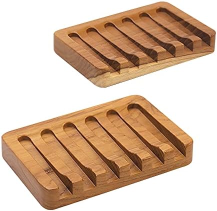 HTB 2 Pack Self Draining Soap Dishes,Teak Wood Soap Holder for Shower by HTB