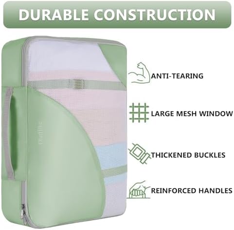 OlarHike Packing Cubes for Travel,Gifts for Women Mom,Anti-Tearing Suitcase Organizer for Luggage with Shoe & Hanging Toiletry Bag,Vacation Essentials & Accessories for Cruise Ship,8 Set,Matcha Green - Image 4