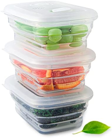 Premium Silicone Collapsible Food Storage Containers with Silicone Leakproof Lids, BPA Free, LFGB Food-Grade Certified, Compact, Reusable Lunch Snack Box, Microwave Safe, 2.8 Cups 3 Pk by SustainableContainables