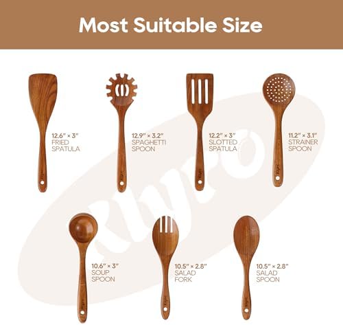 Kitchen Utensils Set, 7 Piece Premium Cooking Utensils Set, Durable Non-Stick Wooden Spoons for Cooking, Kitchen Essentials for New Home - Image 6