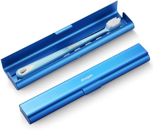 Aluminum Toothbrush Travel Case, Portable Travel Toothbrush Holder, Durable Manual Toothbrush Box Container for Traveling, Bathroom, Camping, Business Trip-Blue by Oralphi