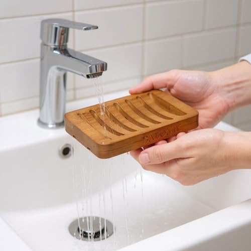 2 Pack FSC Bamboo Soap Holder, Slotted Self-Draining Dish, Acacia Style - Image 4