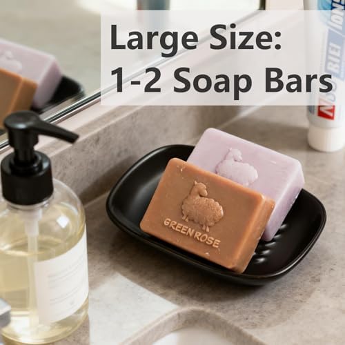 Miamolo Soap Dish, Ceramic Soap Holder Shower Soap Dish for Bar Soap Sponge, Soap Saver Tray for Bathroom Kitchen Sink, Black (Pack of 2) - Image 4