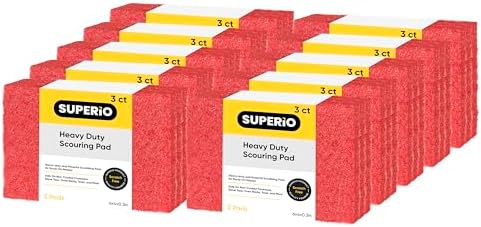 Scouring Pad Non-Scratching Scrubber Non-Scratch Cleaning Scrub Pads Heavy Duty Scouring Pad Reusable Kitchen Scrubbing Pad Pack of 30 Red, by Superio by Superio