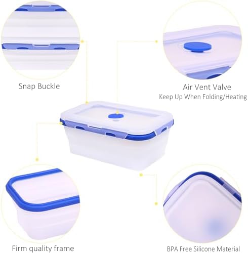 5 Pack Collapsible Translucent Silicone Food Storage Containers with Leak Resistant Lids, 12oz Small Snack Bento Box, For Kitchen, Office, Camping, Travel, BPA Free - Image 4