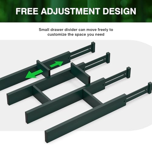ANTOWIN Expandable Bamboo Drawer Dividers Organizers, Drawer Separators Splitter,17-22 inches Long Adjustable Spring-loaded Organizer for Large Utensil, Clothes, Tools(Dark Green) - Image 6