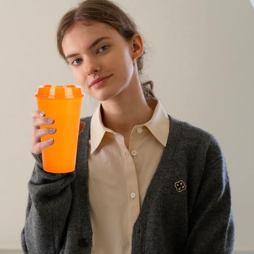 20 Pack Reusable Coffee Cups with Lids 16 oz Plastic Tumblers Travel Mug Iced Coffee Cup for Adults and Women Hot and Cold Drinks, Microwaveable(Orange) - Image 3