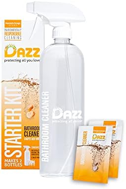 Dazz Bathroom Cleaner Starter Kit (1 Reusable Spray Bottle, 2 Refills) Tile, Tub Shower, Countertop and Bathroom Surfaces - All Natural, Eco Friendly, Non Toxic - Safe for Kids & Pets by Dazz
