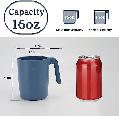 Wrova 16oz Wheat Straw Cups with handles set of 6-Plastic Cups Reusable-Unbreakable Kids Mugs-Dishwasher Safe & Microwave Safe-Ideal Plastic Mugs for Tea,Coffee,Camping,RV-Navy Blue - Image 2