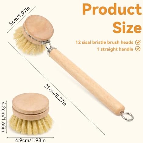 12pcs Dish Brush with Wooden Handle Natural Kitchen Brush Washing Scrubber - Image 2