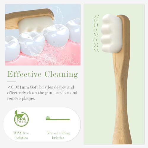 Daletu Extra Soft Bamboo Toothbrushes for Sensitive Gums, 20000 Extra Soft Bristle Toothbrushes for Adults, Eco-Friendly, Natural Wooden Organic Micro Nano Bamboo Bristle Toothbrush - 4 Pack - Image 2