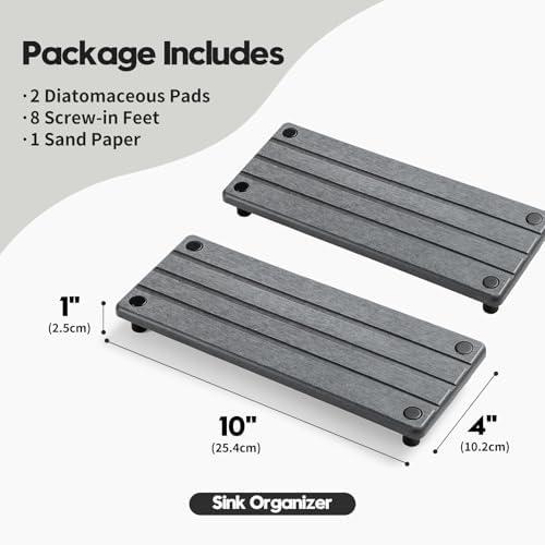 Razborci 2 Pack Fast Drying Water Absorbing Diatomite Stone Mat Tray for Kitchen & Bathroom Counter - Instant Dry Sink Caddy Organizer - Vanity Holder for Soap and Sponge – Charcoal 10" x 4" - Image 2